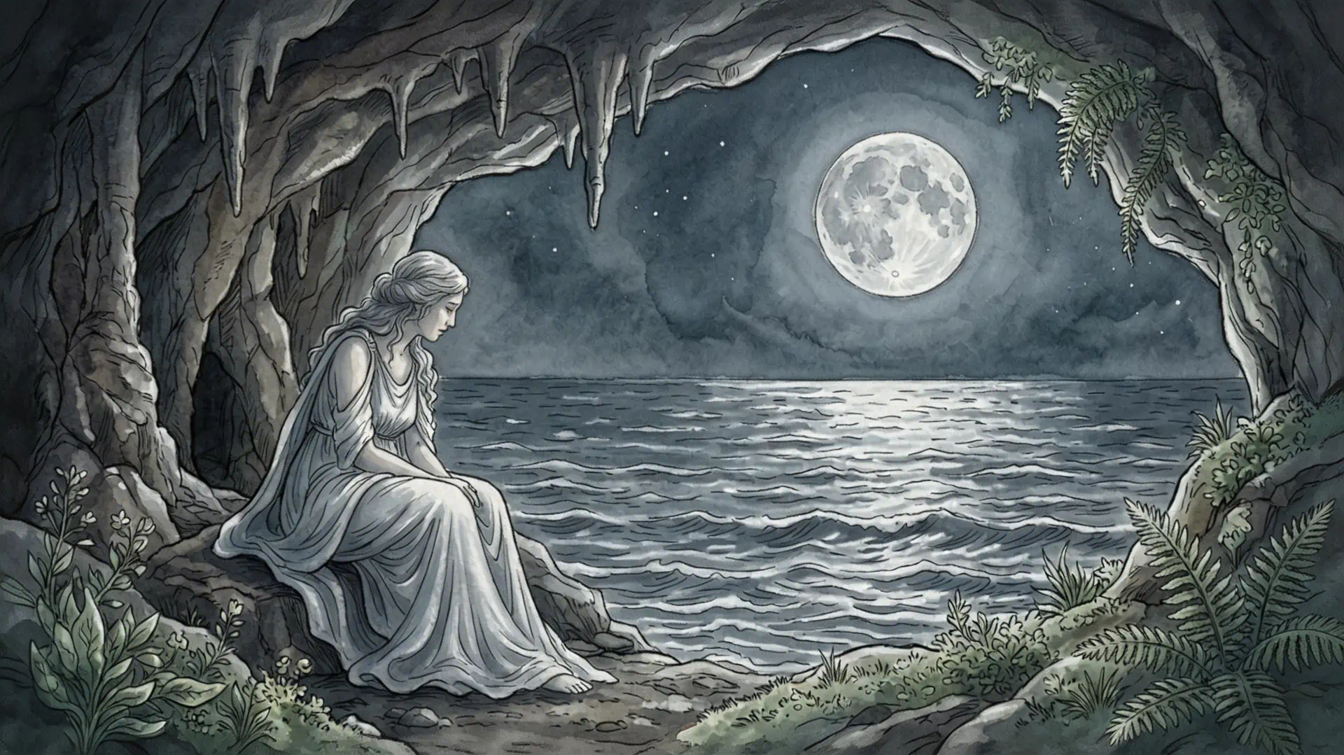 Illustrazione artistica ad acquerello della leggenda popolare della Pillirina